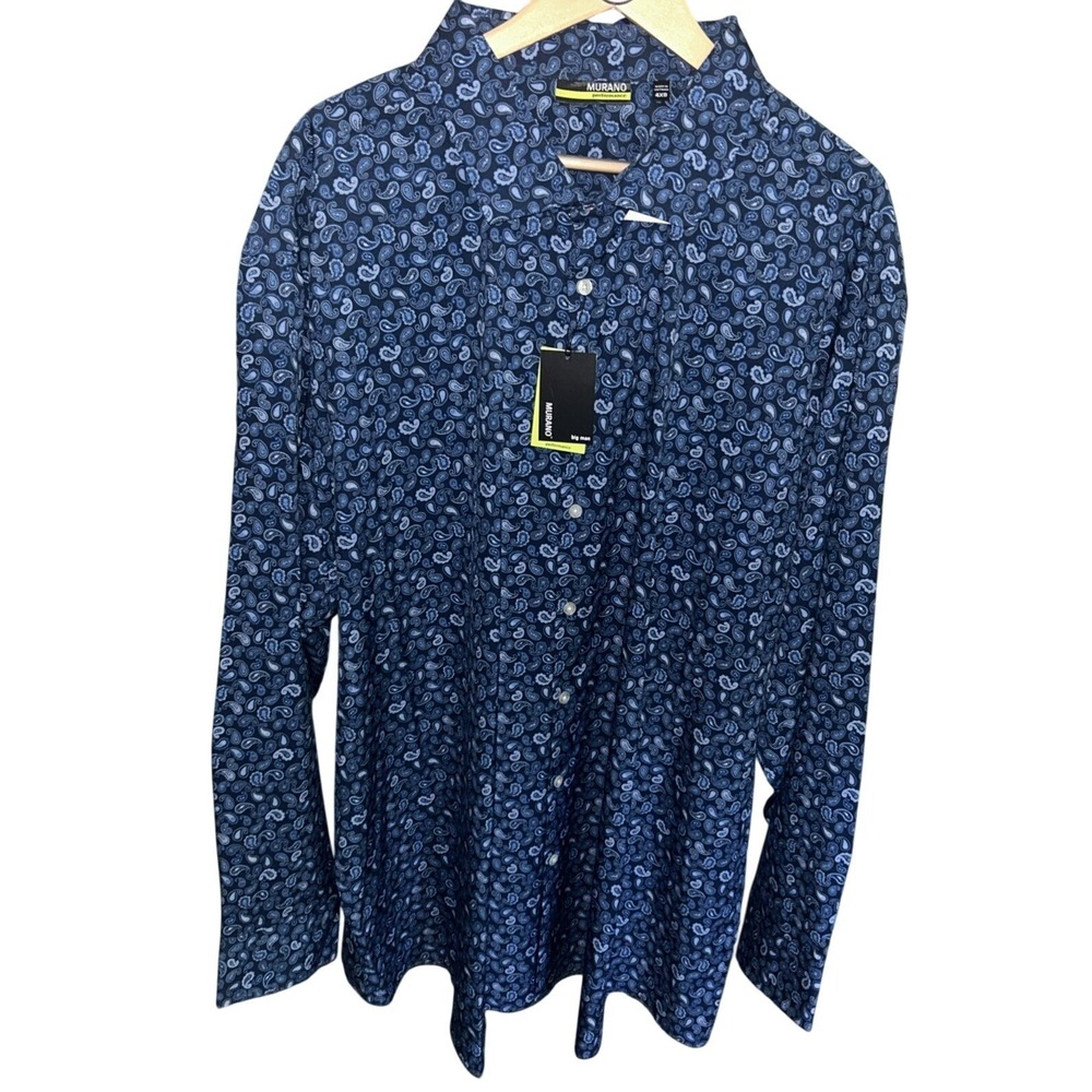 Murano Performance Mens 4XB Blue Paisley Long Sleeve Button Down Shirt Big Man